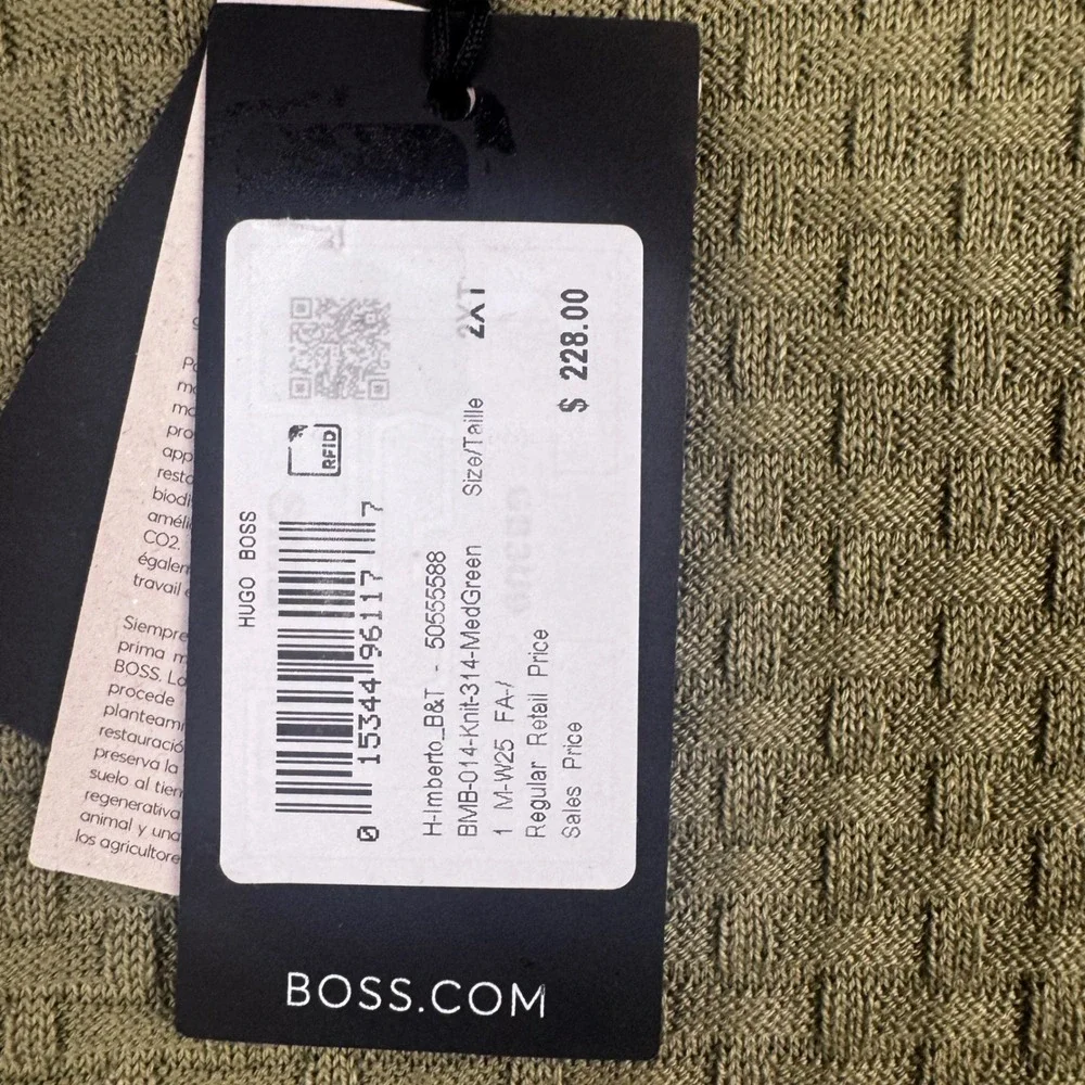 Hugo Boss H-Imberto B&T Green Cotton Textured Knit Sweater Mens 2XT NEW $228